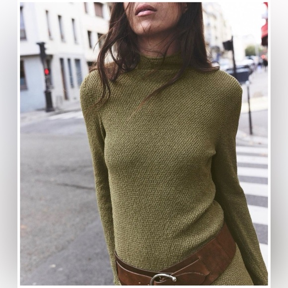 Zara Knit Olive Green Long Sleeve Maxi Dress - Picture 3 of 4